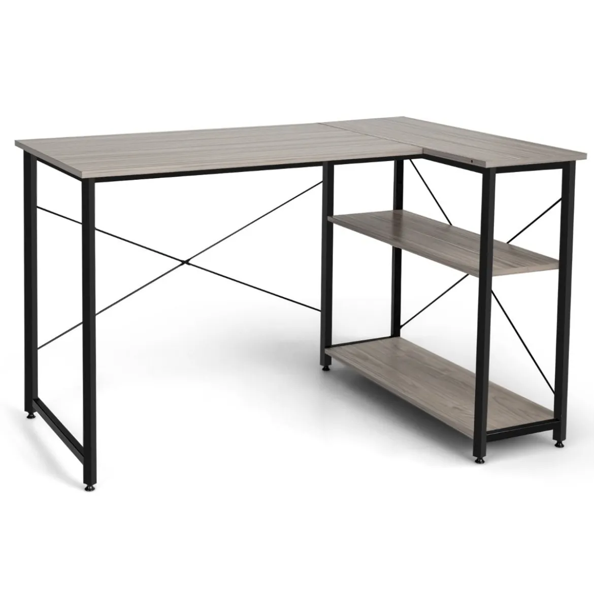 L-Form Schreibtisch Eck-Computertisch mit Ablagefächern Bürotisch 120 x 88 x 74,5 cm Grau