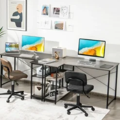 L-Form Schreibtisch Eck-Computertisch mit Ablagefächern Bürotisch 120 x 88 x 74,5 cm Grau