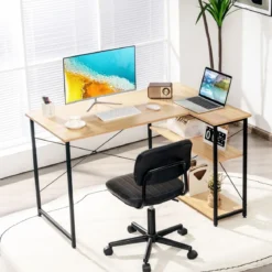 L-Form Schreibtisch Eck-Computertisch mit Ablagefächern Bürotisch 120 x 88 x 74,5 cm Natur