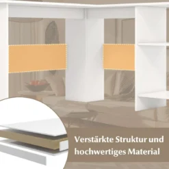 L-Form Schreibtisch mit 2 Kabellöchern & Ablagefächern Eckschreibtisch 130 x 130 x 74 cm Weiß