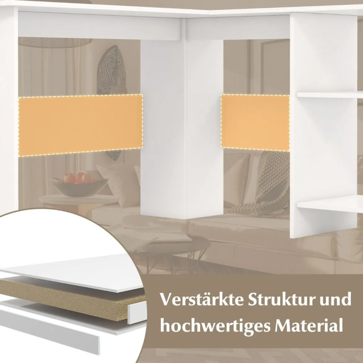 L-Form Schreibtisch mit 2 Kabellöchern & Ablagefächern Eckschreibtisch 130 x 130 x 74 cm Weiß