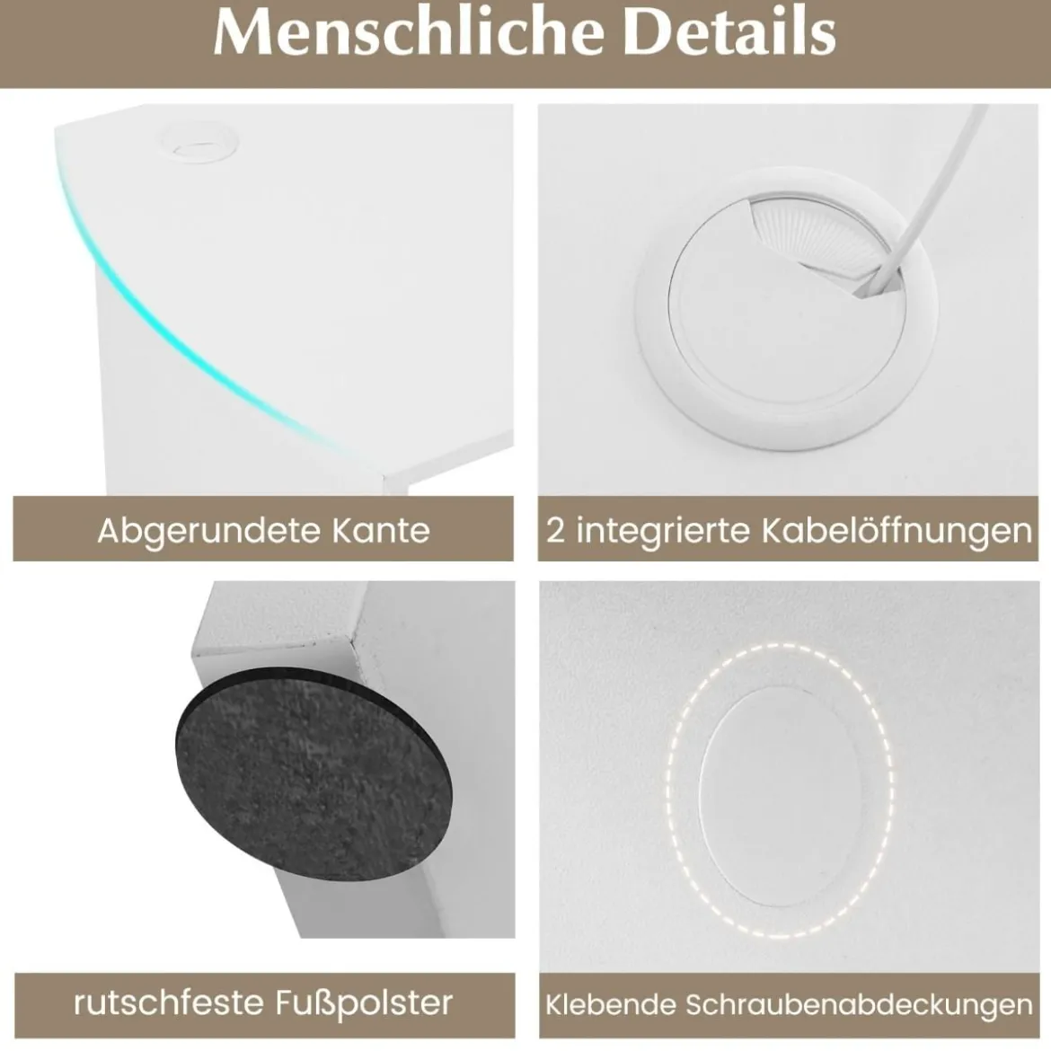 L-Form Schreibtisch mit 2 Kabellöchern & Ablagefächern Eckschreibtisch 130 x 130 x 74 cm Weiß