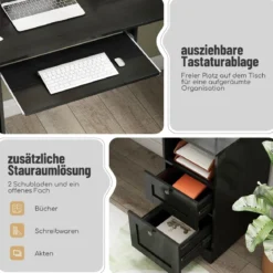L-Form Schreibtisch mit Ladestation & Tastaturablage & 2 Schubladen Eckschreibtisch