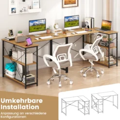 L-förmiger Computer Desk umkehrbarer Eckschreibtisch mit verstellbarem Regal platzsparender Schreib- und Studiertisch Natur