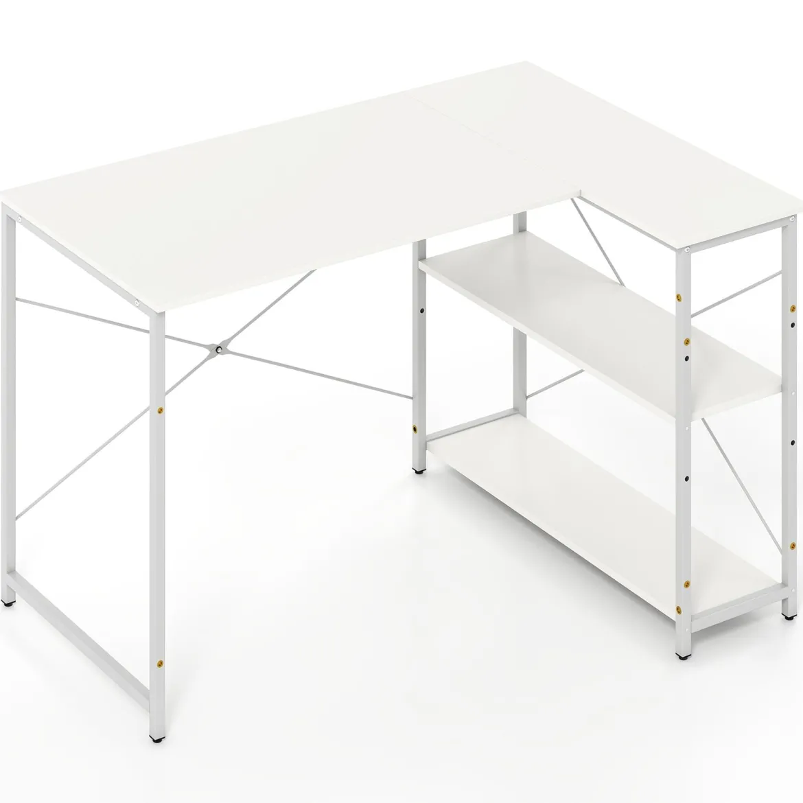 L-förmiger Computer Desk umkehrbarer Eckschreibtisch mit verstellbarem Regal Weiß