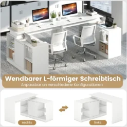 L-förmiger Computertisch 120 cm wendbarer Eckschreibtisch mit 2-Wege-Schrank & 4 Stauraumfächern Weiß