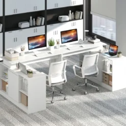 L-förmiger Computertisch 120 cm wendbarer Eckschreibtisch mit 2-Wege-Schrank & 4 Stauraumfächern Weiß