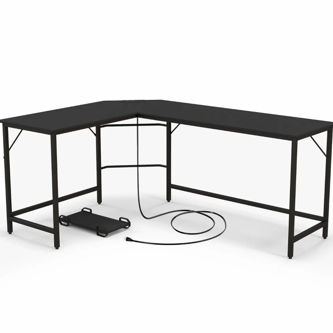 L-förmiger Computertisch mit Steckdose & CPU-Ständer & Robustem Metallrahmen Eckschreibtisch
