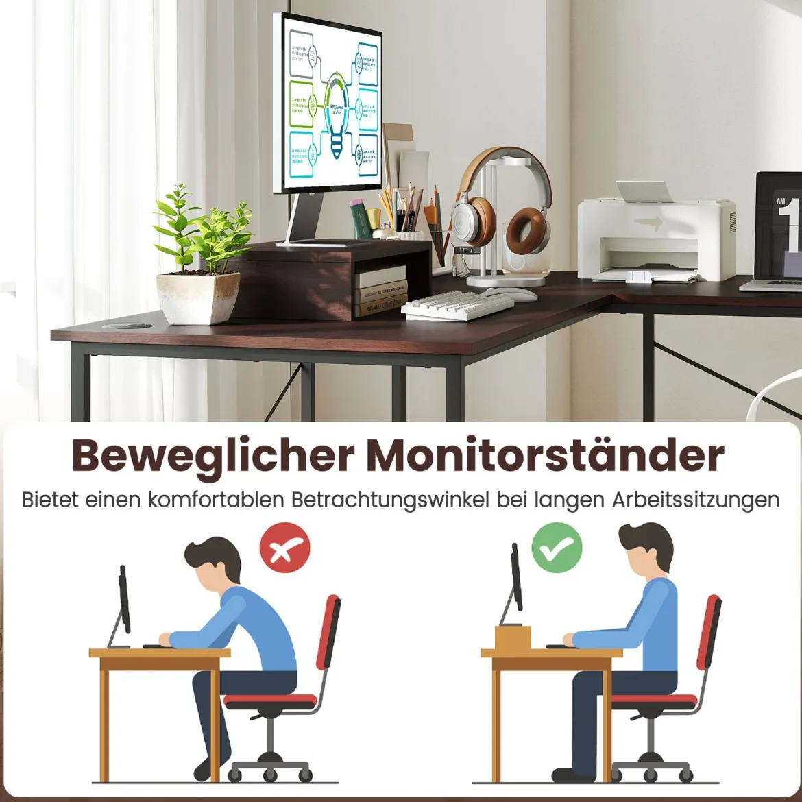 L-förmiger Computertisch Umwandelbarer Eckschreibtisch mit Abnehmbarem Monitorständer