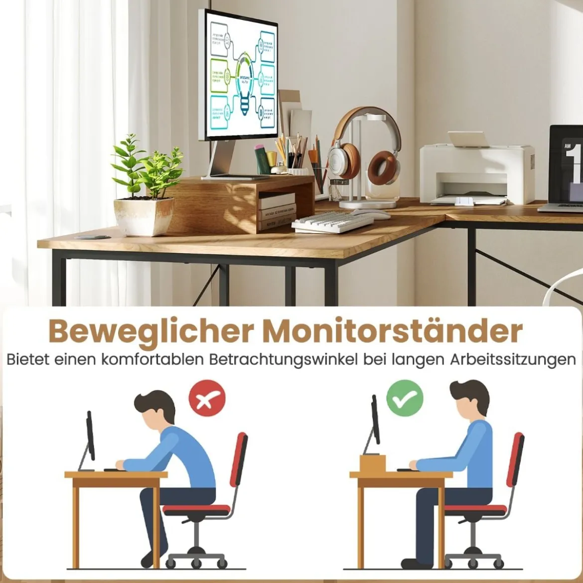 L-förmiger Computertisch Umwandelbarer Eckschreibtisch mit Abnehmbarem Monitorständer