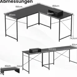 L-förmiger Computertisch Umwandelbarer Eckschreibtisch mit Abnehmbarem Monitorständer