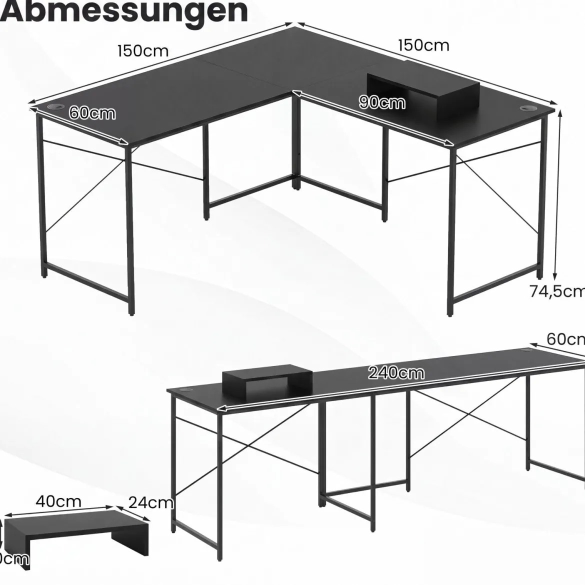 L-förmiger Computertisch Umwandelbarer Eckschreibtisch mit Abnehmbarem Monitorständer