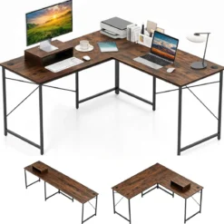 L-förmiger Computertisch Umwandelbarer Eckschreibtisch mit Abnehmbarem Monitorständer