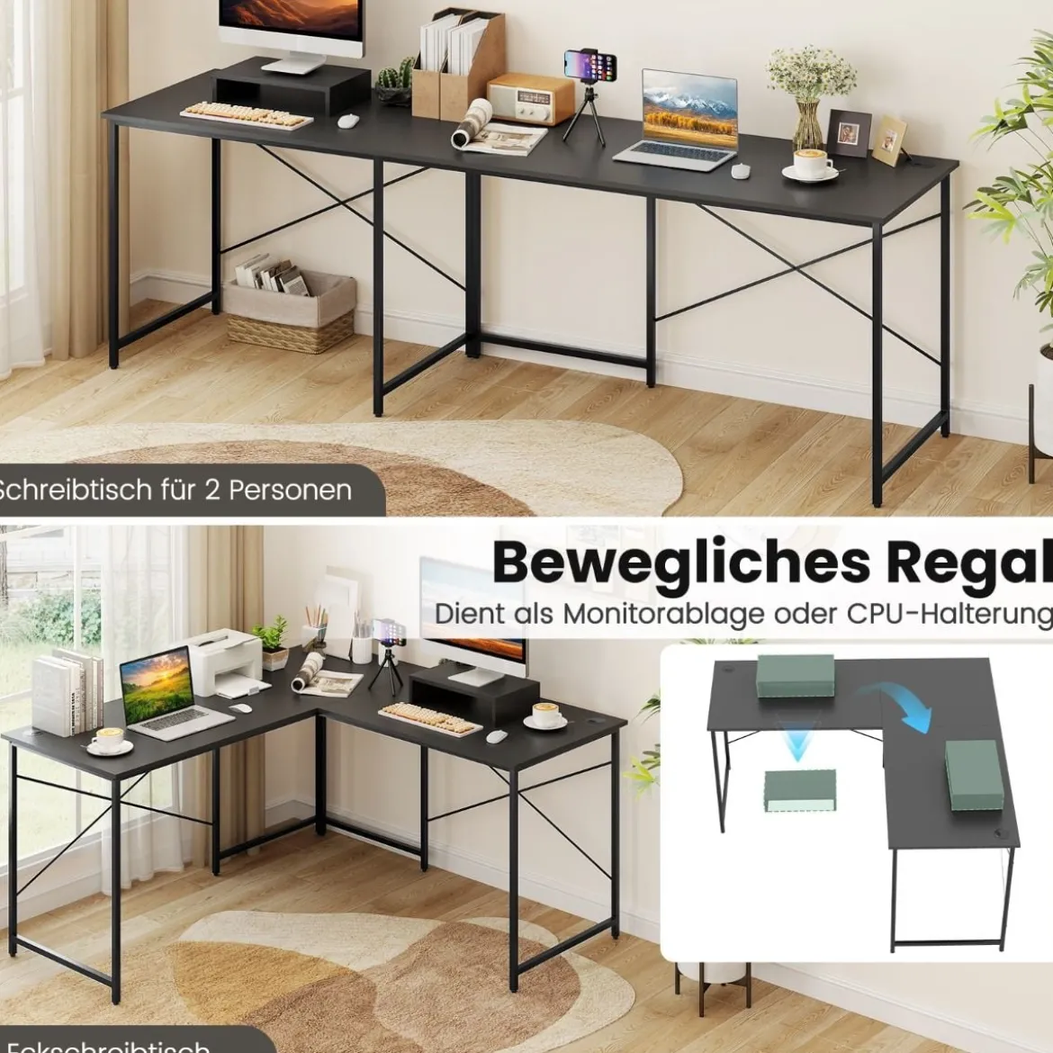 L-förmiger Computertisch Umwandelbarer Eckschreibtisch mit Abnehmbarem Monitorständer