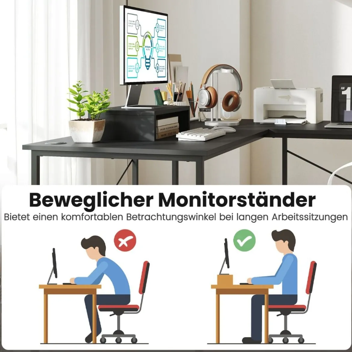 L-förmiger Computertisch Umwandelbarer Eckschreibtisch mit Abnehmbarem Monitorständer