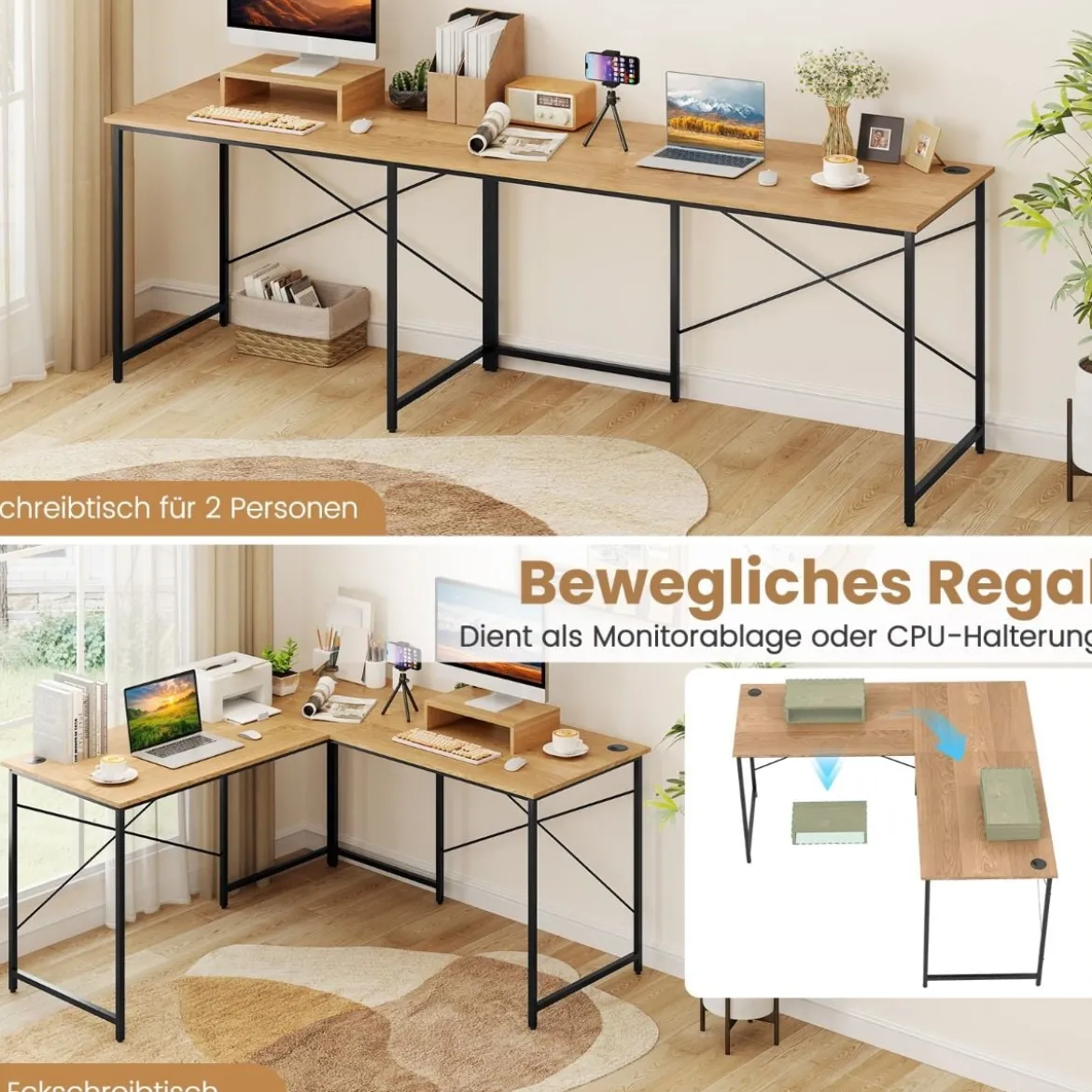 L-förmiger Computertisch Umwandelbarer Eckschreibtisch mit Abnehmbarem Monitorständer