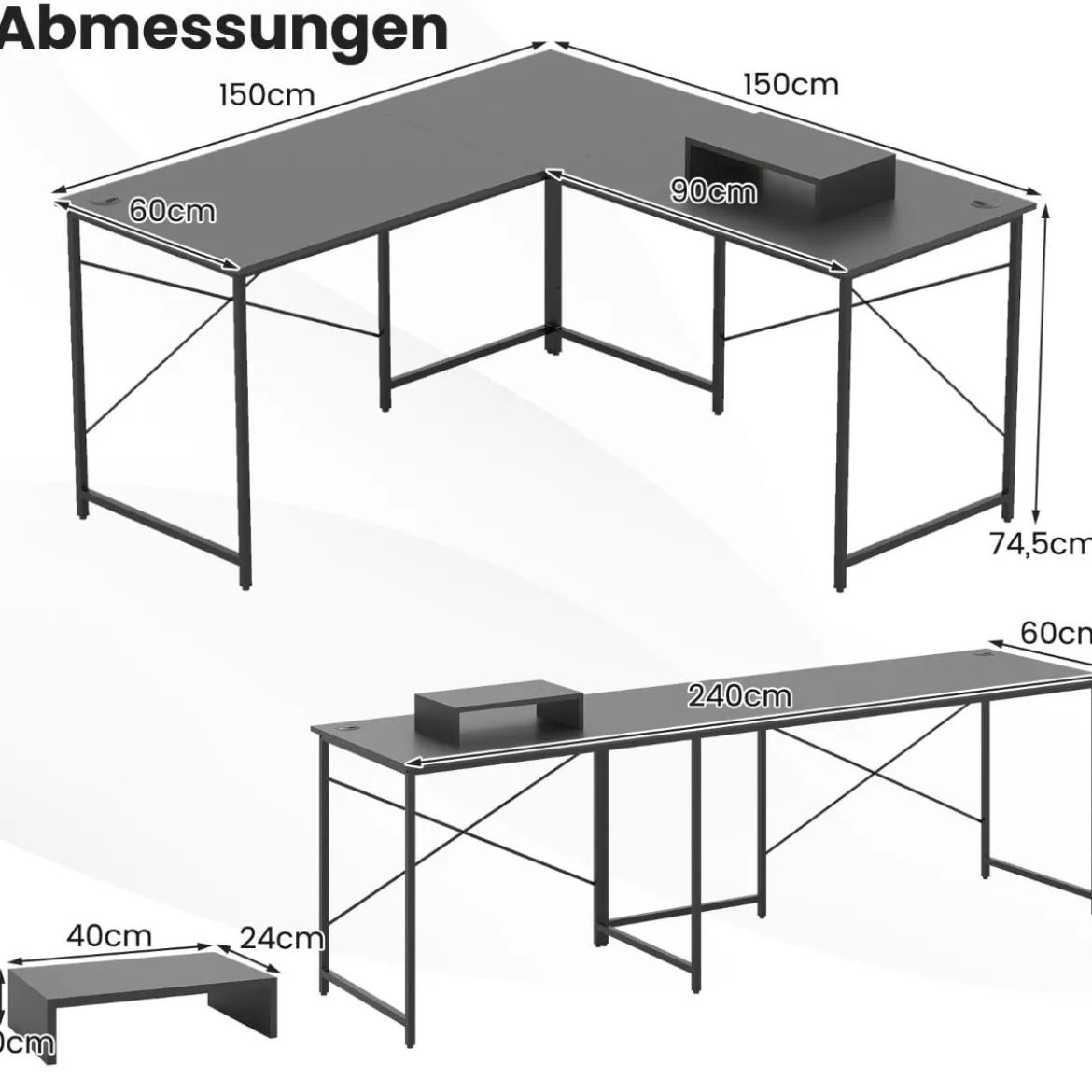 L-förmiger Computertisch Umwandelbarer Eckschreibtisch mit Abnehmbarem Monitorständer