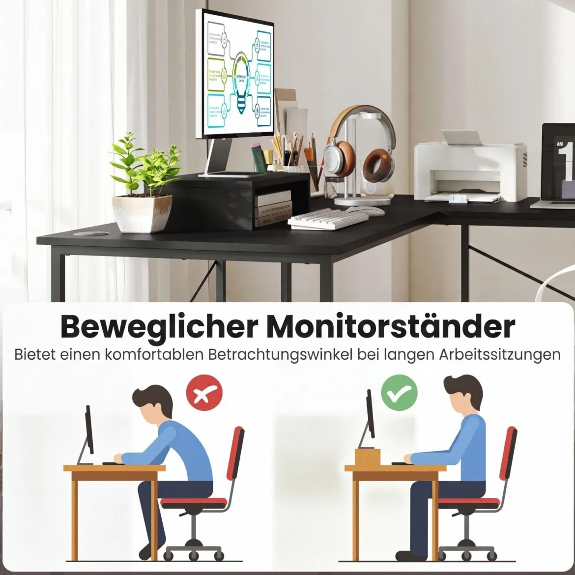 L-förmiger Computertisch Umwandelbarer Eckschreibtisch mit Abnehmbarem Monitorständer