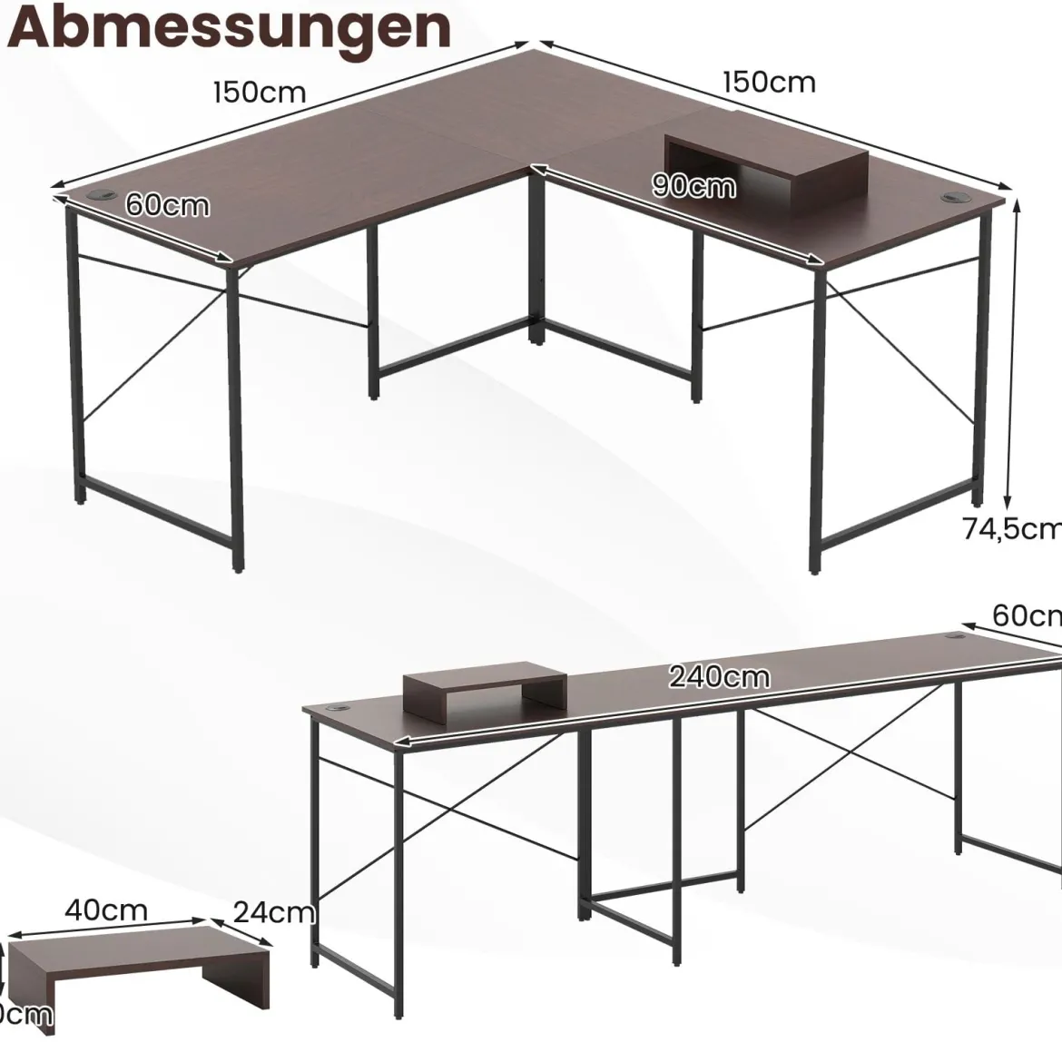 L-förmiger Computertisch Umwandelbarer Eckschreibtisch mit Abnehmbarem Monitorständer