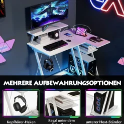L-förmiger Gaming-Schreibtisch mit Steckdosen & USB-Anschlüssen mit Monitorregal Computertisch