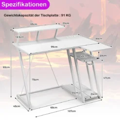 L-förmiger Gaming-Schreibtisch mit Steckdosen & USB-Anschlüssen mit Monitorregal Computertisch