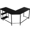 L-förmiger Schreibtisch Computertisch mit Metallgestell & Fußstütze 138 x 60 x 75 cm Schwarz