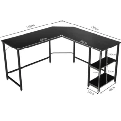 L-förmiger Schreibtisch Computertisch mit Metallgestell & Fußstütze 138 x 60 x 75 cm Schwarz
