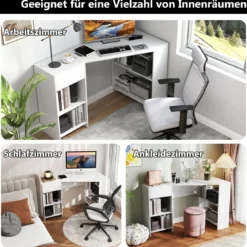 L-förmiger Schreibtisch Eckschreibtisch mit Schublade & Regalen moderner Computertisch Weiß