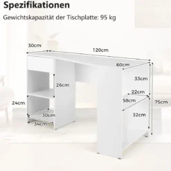L-förmiger Schreibtisch Eckschreibtisch mit Schublade & Regalen moderner Computertisch Weiß