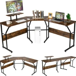 L-förmiger Schreibtisch Eckschreibtisch mit Monitorständer 225 x 48 x 91 cm Braun