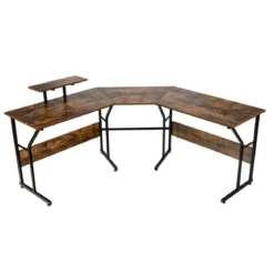 L-förmiger Schreibtisch Eckschreibtisch mit Monitorständer 225 x 48 x 91 cm Braun