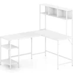 L-förmiger Schreibtisch mit Bücherregal Eckschreibtisch Gaming Tisch Computertisch Weiß