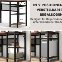 L-förmiger Schreibtisch mit Ladestation reversibler Eckschreibtisch mit Gitterregalen & CPU-Ständer
