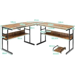 L-förmiger Schreibtisch mit neigbarer Tischplatte unterem Bücherregal & CPU-Ständer Zeichentisch Computertisch 170 x 150 x 75 cm