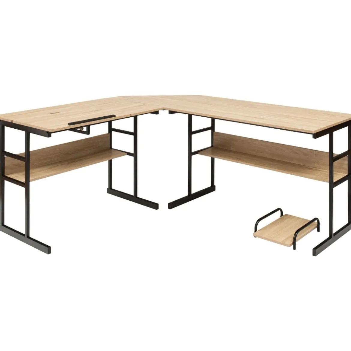 L-förmiger Schreibtisch mit neigbarer Tischplatte unterem Bücherregal & CPU-Ständer Zeichentisch Computertisch 170 x 150 x 75 cm