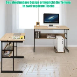 L-förmiger Schreibtisch mit neigbarer Tischplatte unterem Bücherregal & CPU-Ständer Zeichentisch Computertisch 170 x 150 x 75 cm