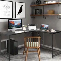 L-förmiger Schreibtisch mit Runder Ecke Moderner Computertisch 148 × 120 × 75 cm Schwarz