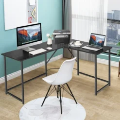 L-förmiger Schreibtisch mit Runder Ecke Moderner Computertisch 148 × 120 × 75 cm Schwarz