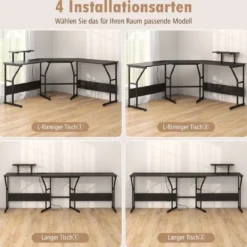 L-förmiger Schreibtisch mit Steckdose & Beweglichem Monitorständer Eck Computertisch