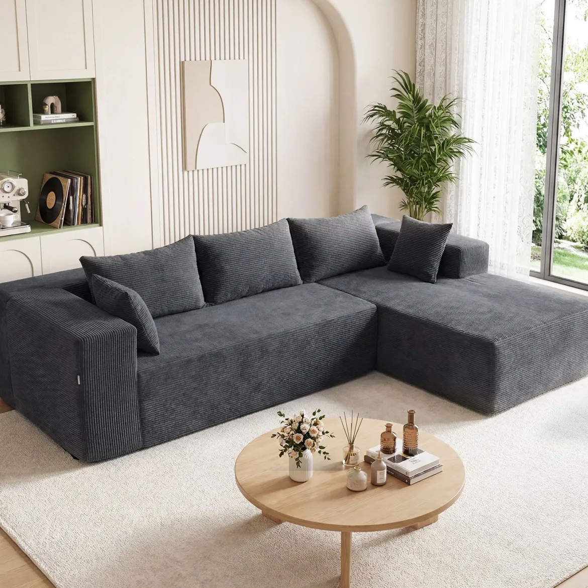 L-förmiges Modulsofa für 4 Personen mit Chaiselongue bis 600 kg Belastbar 275 x 177 x 58 cm Grau