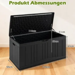 300 L Gartenbox großer HDPE-Aufbewahrungsbox mit Gasdruckfedern & abschließbarem Deckel Schwarz