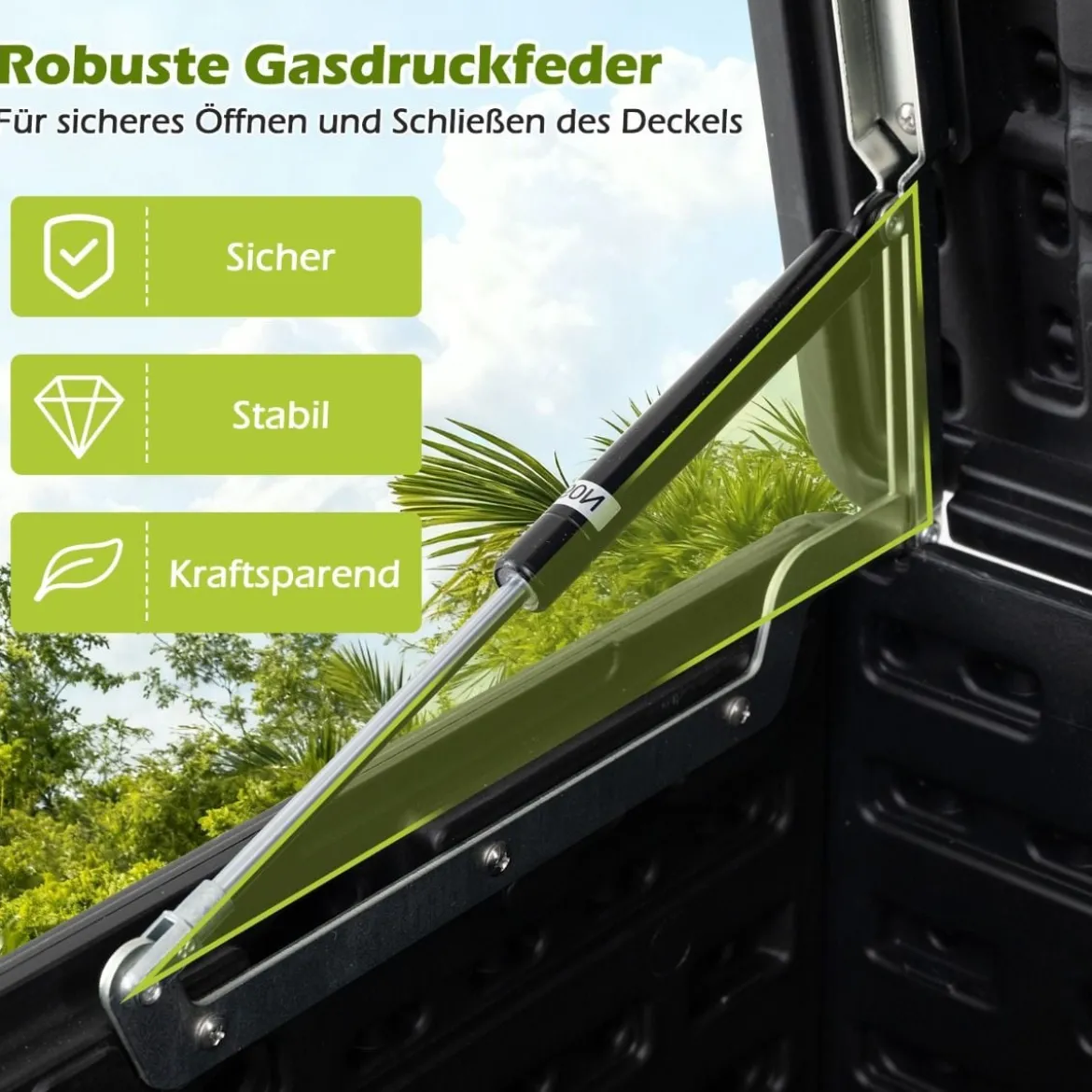 300 L Gartenbox großer HDPE-Aufbewahrungsbox mit Gasdruckfedern & abschließbarem Deckel Schwarz