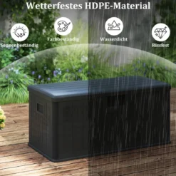 378 L Gartenbox mit Abschließbarem Deckel Wasserdichte Auflagenbox Aufbewahrungsbox Schwarz