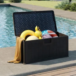 378 L Gartenbox mit Abschließbarem Deckel Wasserdichte Auflagenbox Aufbewahrungsbox Schwarz