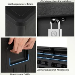 378 L Gartenbox mit Abschließbarem Deckel Wasserdichte Auflagenbox Aufbewahrungsbox Schwarz