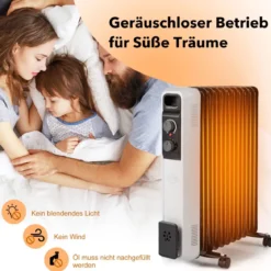 Ölgefüllter Heizkörper Elektroheizung mit 3 Heizstufen 49 x 24 x 62 cm Schwarz