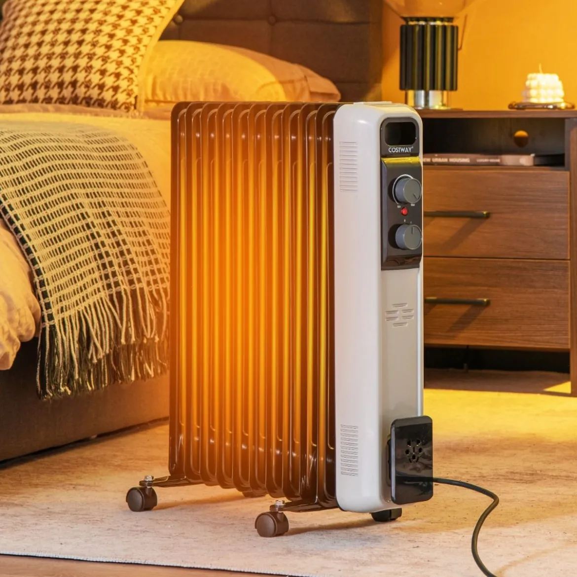 Ölgefüllter Heizkörper Elektroheizung mit 3 Heizstufen 49 x 24 x 62 cm Schwarz
