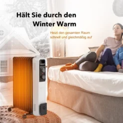 Ölgefüllter Heizkörper Elektroheizung mit 3 Heizstufen 49 x 24 x 62 cm Schwarz