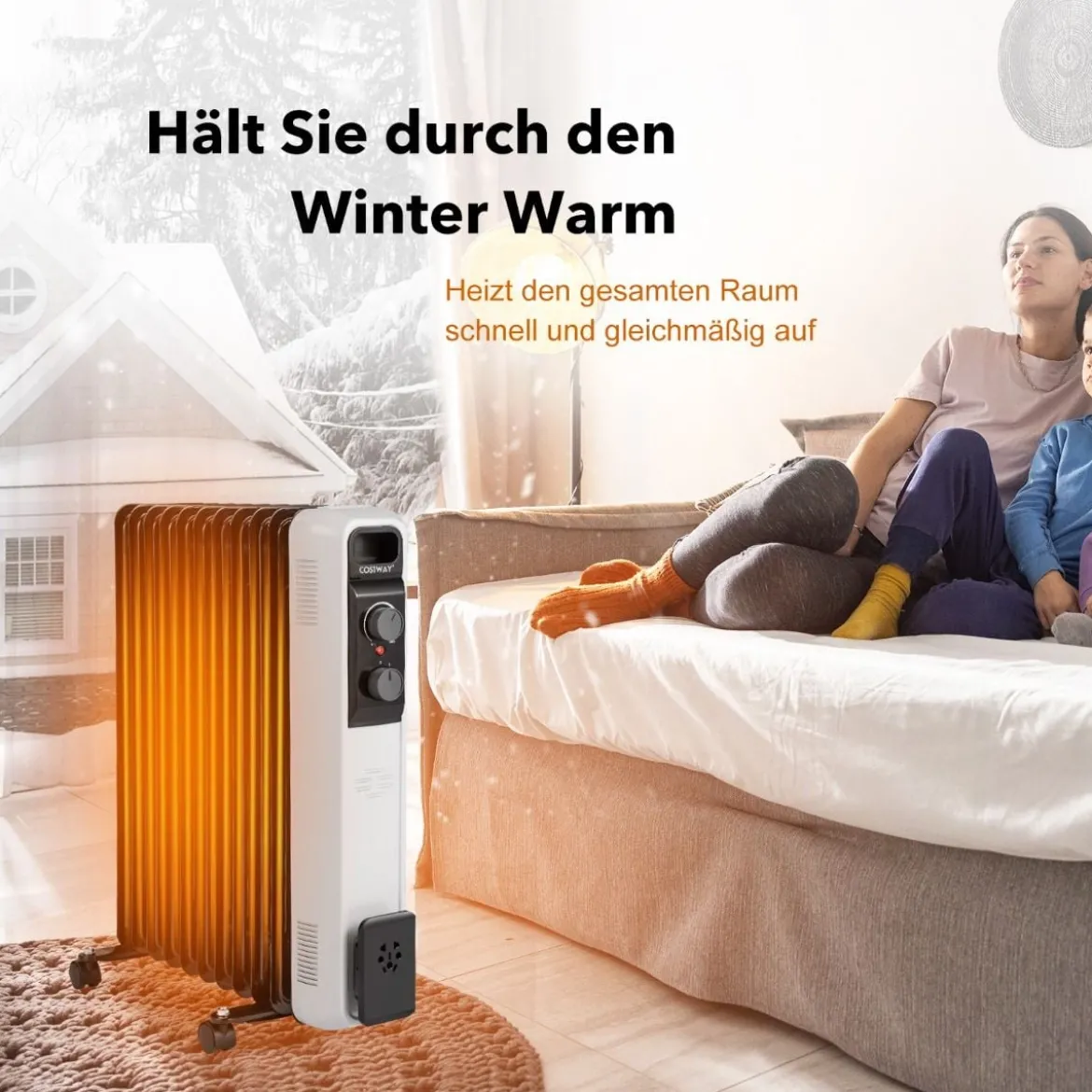 Ölgefüllter Heizkörper Elektroheizung mit 3 Heizstufen 49 x 24 x 62 cm Schwarz
