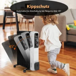 Ölgefüllter Heizkörper Elektroheizung mit 3 Heizstufen 49 x 24 x 62 cm Schwarz
